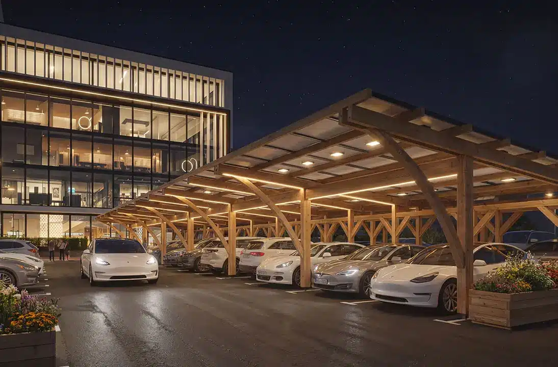 carport czyli zadaszenie zdjecie nocą